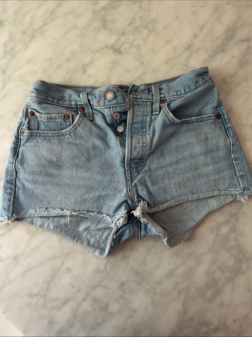 The Cutest High-Rise Levi’s Light Blue Button-Fly Classic Jean Shorts